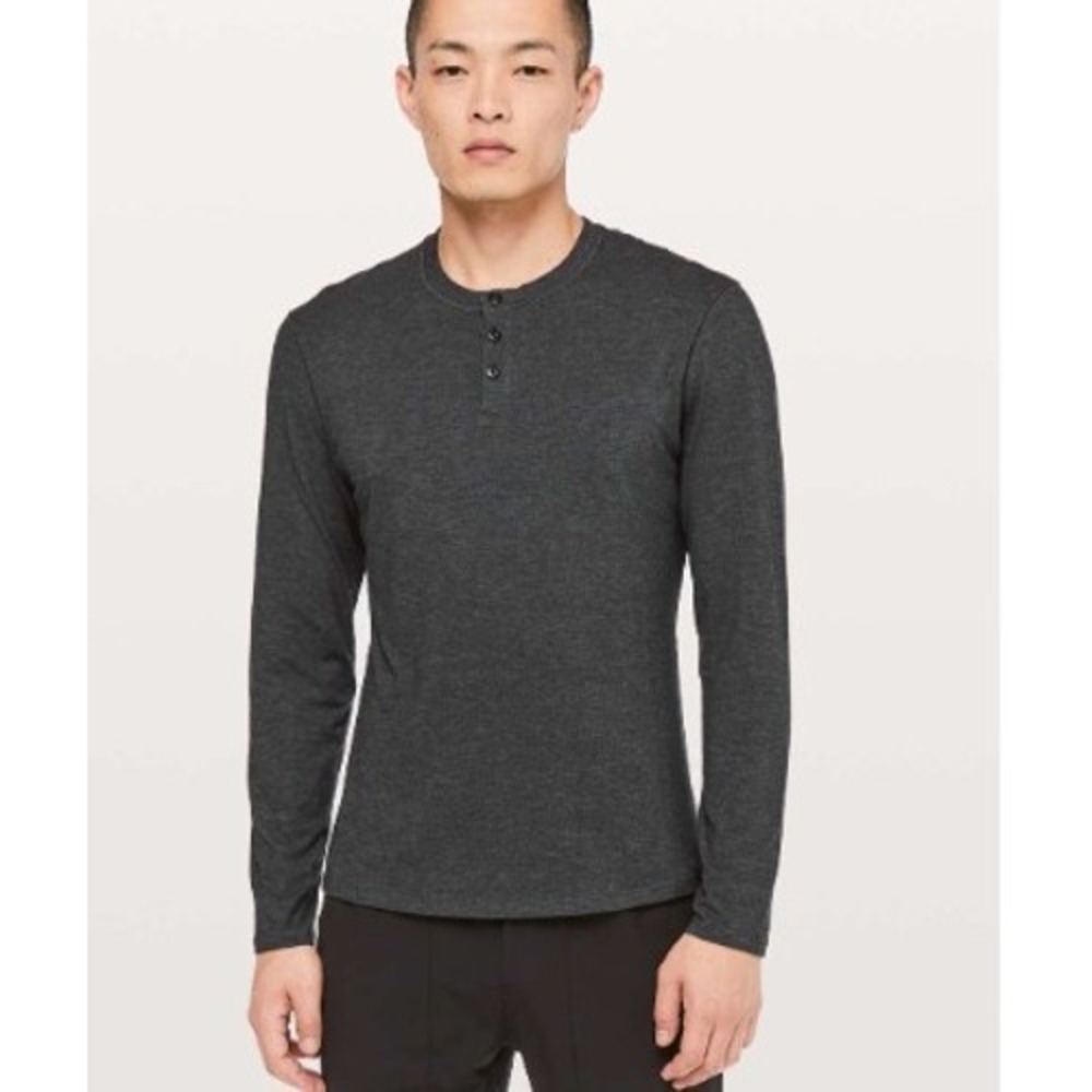 Lululemon 5 Year Basic Henley Long Sleeve Shirt Heathered Charcoal Grey Mens‎ L